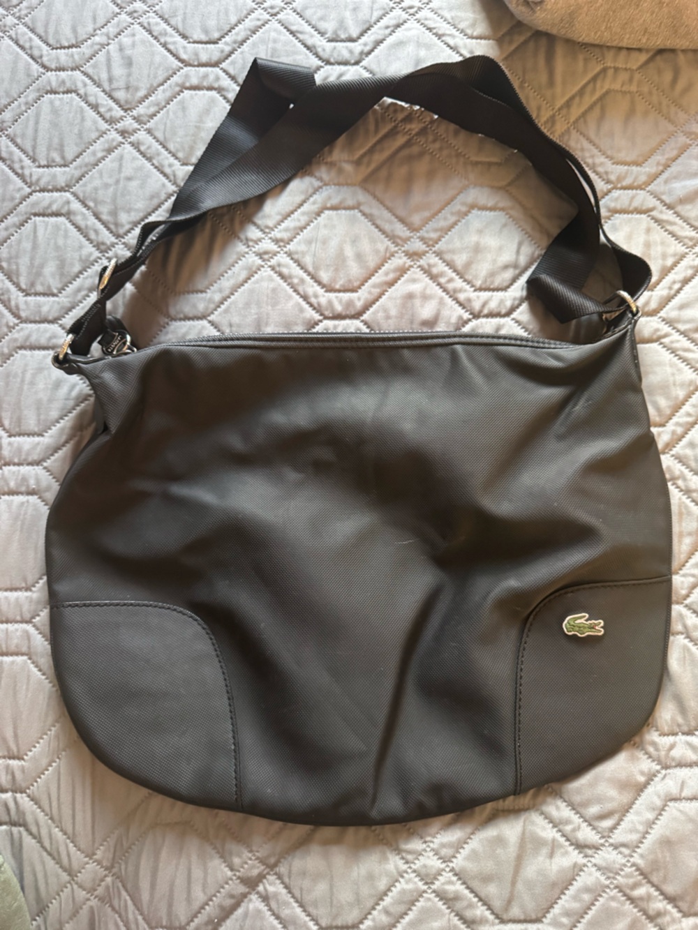 Lacoste Black Crossbody Bag with Crocodile Emblem